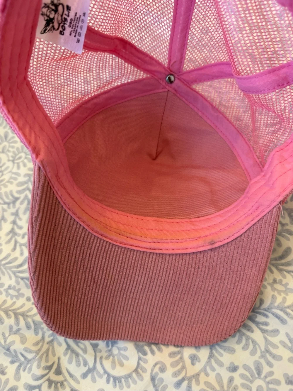 Boys Lie Pink Corduroy Trucker Hat with Angel Patch - Picture 2 of 3